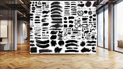 Big collection of black paint, ink brush strokes, brushes, lines, grungy. Dirty artistic design elements, boxes, frames. Vector illustration. Isolated on white background. Freehand drawing. Wall mural