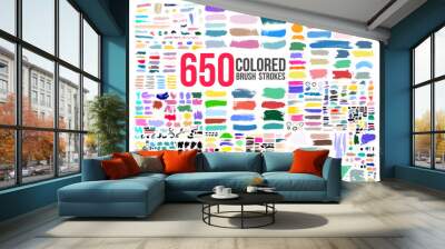 Big Collection of colored paint, ink brush strokes, brushes, lines. Dirty artistic design colorful elements. Vector illustration. Isolated on white background. Wall mural