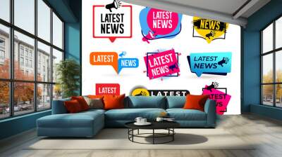 Big Set of Latest news megaphone label. Vector illustration. Isolated on white background. Wall mural