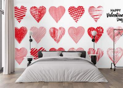 Hand drawn set of hearts. Vector illustration. Design elements for Valentine's day. Isolated on white background Wall mural