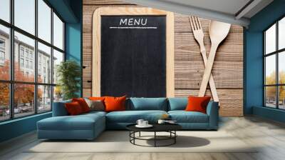 Blackboard menu and wooden fork and spoon Wall mural