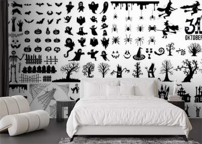 Set of halloween silhouettes black icon and character. Vector illustration. Isolated on white background. Wall mural