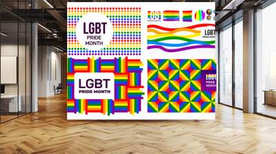 Set of LGBT Pride Month in June. Rainbow love concept. Celebrated annual. LGBT flag. Pride day line abstract pattern. Human rights and tolerance. Vector illustration isolated on white background. Wall mural