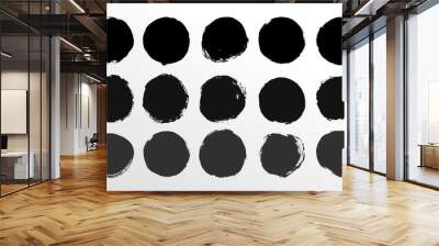 set of round button. hand painted ink blob. hand drawn grunge black circle. graphic design element f Wall mural