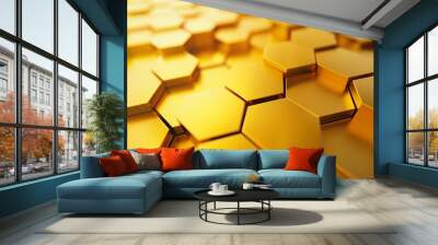 Modern gold texture honeycombs or hexagon diamonds background, textured banner with copy space Wall mural