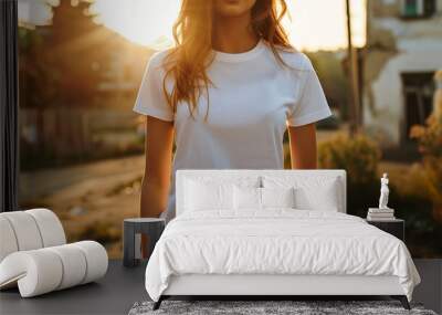 Template of a women's t-shirt of white color with space for text, mockup Wall mural