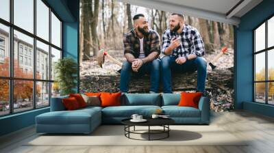 Two bearded men in the wood Wall mural