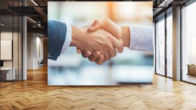 Businessman handshake for teamwork on business merger and acquisition, successful negotiation, handshake, two businessmen shaking hands with partner to celebrate partnership and business deal concept. Wall mural