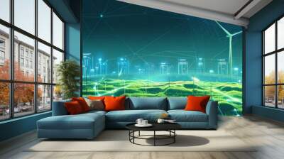 Green energy concept. Vector green technology background. Futuristic vector illustration, generative ai Wall mural