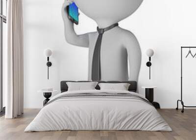 3d small people - businessman with phone Wall mural