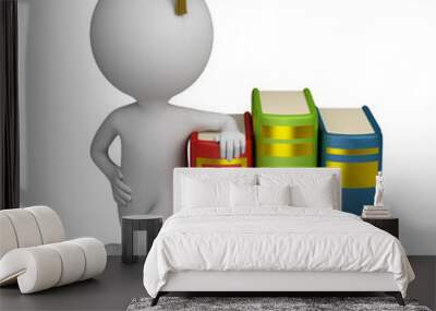 3d small people - graduate and books Wall mural