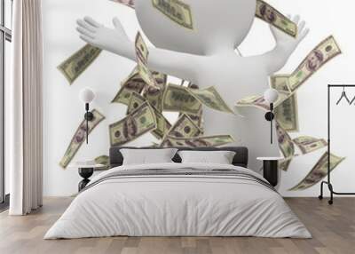 3d small people - money rain Wall mural