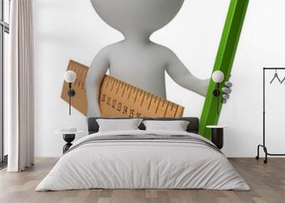 3d small people - ruler and pencil Wall mural