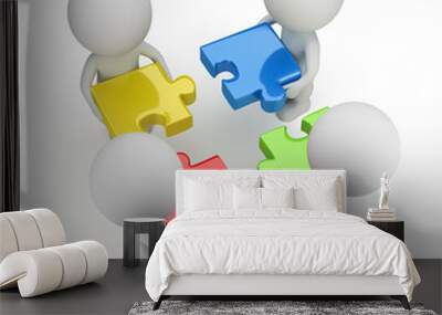 3d small people - team with the puzzles Wall mural