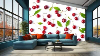 sweet cherry fruits isolated on white background Wall mural