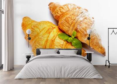 two fresh croissants on white background Wall mural