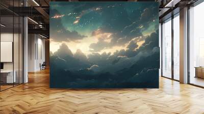 Night Sky Cumulus Clouds Meadow Soft Cotton Plush Cartoon Anime Style Wall mural