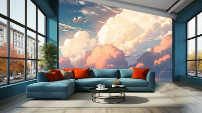 Night Sky Cumulus Clouds Meadow Soft Cotton Plush Cartoon Anime Style Wall mural