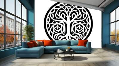 Trees Ecology Symbol Vector Vyaz Pattern Ink Ancient Logo Foliage Wall mural