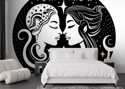 Twins Gemini zodiac horoscope astrology twelve metaphysical sectors tattoo print Wall mural