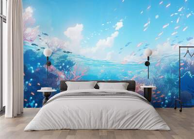 Underwater world of the ocean sea diving snorkeling aquarium coral fish Wall mural