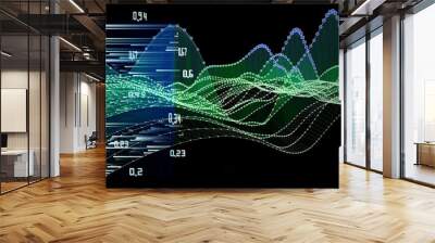 Abstract  background color graph analytical from circles and data wavy lines with data. Technology wireframe concept virtual data. Big Data. Banner for business, science and technology data analytics. Wall mural