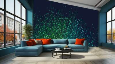 Abstract background with chaotic flow of colored dots with a straight track in dark. Wall mural