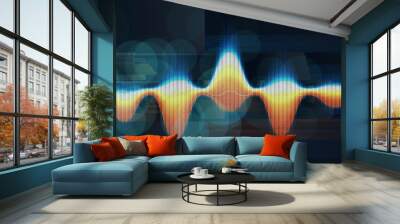 Abstract background with color sound wave lines and blurred lines on blue. Technologyl sound wave and spot light. For music wave poster design. Wall mural