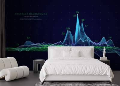 Abstract  background with lines grid and data on dark. Technology futuristic  polygonaly concept. Big data.  Presentation analysis of graph data.  Banner for business, science and technologyr. Wall mural