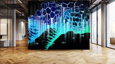 Abstract hexagon wave data analytic. 3d illustration  hexagon grid with data . Technology and business analyze concept. Computer communication technology. Big data. Wall mural