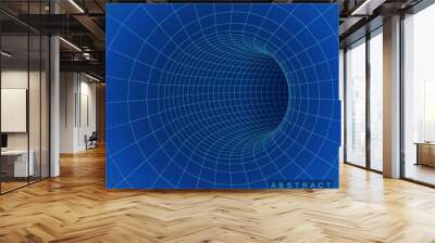 Abstract wireframe background. Torus mesh with hole wormhole. 3D grid mesh blue concept for technology or science. Vector Illustation. Wall mural