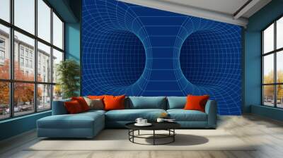 Abstract wireframe background. Torus mesh with two hole wormhole. 3D grid mesh blue concept for technology or science. Vector Illustation. Wall mural