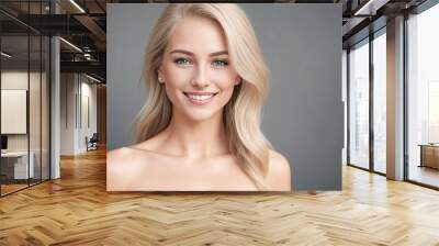 Beautiful woman blonde beauty close-up portrait on gray background. Generative AI Wall mural