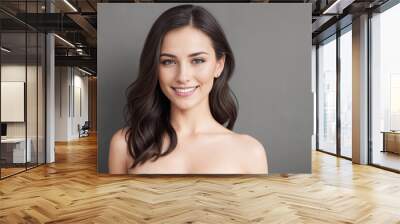 Beautiful woman brunette beauty close-up portrait on gray background. Generative AI Wall mural