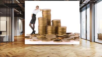 busines woman with column coins Wall mural