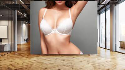 Curve redhead woman plus size model in lingerie. Generative AI Wall mural