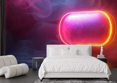 Neon speech bubble glowing in smoke, abstract concept for communication. Wall mural