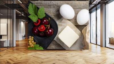 Baking concept - ingredients on rustic wood background Wall mural