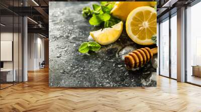 Lemonade ingredients on marble background Wall mural