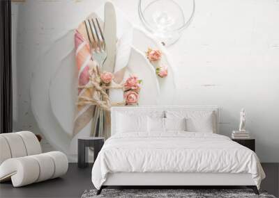 Romantic table setting with died flowers Wall mural