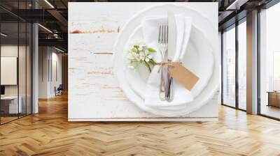 Spring table setting with white flowers Wall mural