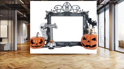 Antique halloween picture frame with holiday elements isolated on transparent background. Decorative spooky, mystery, horror scrapbooking objects design. PNG, cutout. Wall mural