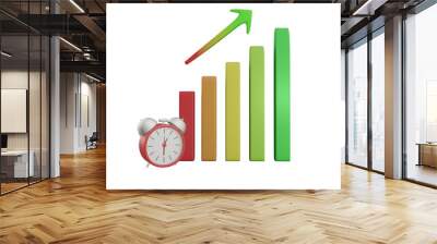 3D rendering Clock and color graphs pointing up Wall mural