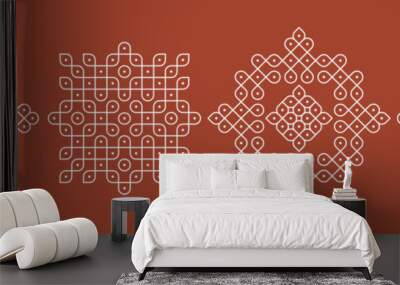 Indian Traditional and Cultural Kolam modern vector, set of editable home decor patterns.  Wall mural