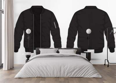 Black men's bomber jacket mockup front and back view Wall mural