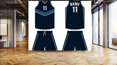 Dark blue basketball uniform mockup front and back view Wall mural