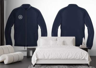 Dark blue zipped jacket mockup front and back view Wall mural