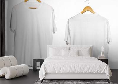 Mockup blank white T-shirt hanger isolated on white background. Wall mural