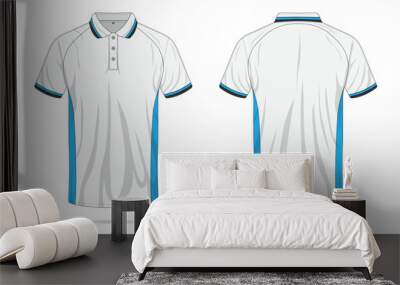 Striped polo shirt mockup front and back view. Vector illustration Wall mural