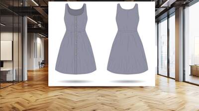 Women's sleeveless button-down dress mockup front and back view Wall mural